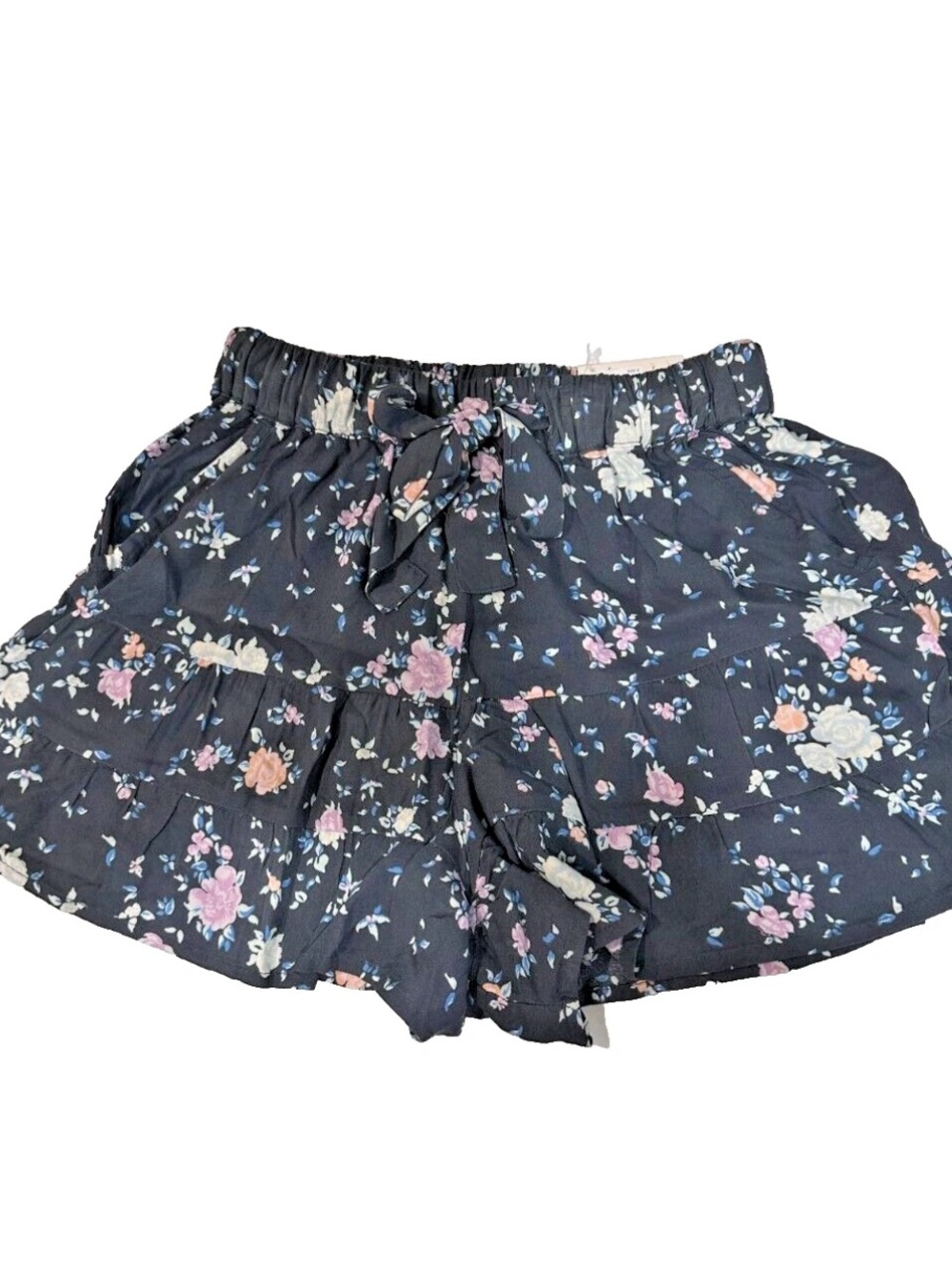 SO gray Floral Ruffle shorts with elastic Waist high rise size xl